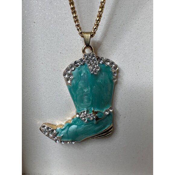 Betsey Johnson Turquoise Boot Pendant Necklace With Rhinestones - Picture 1 of 8